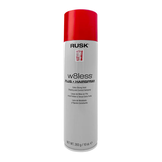 Rusk w8less Plus Hairspray 10 OZ can on a white background